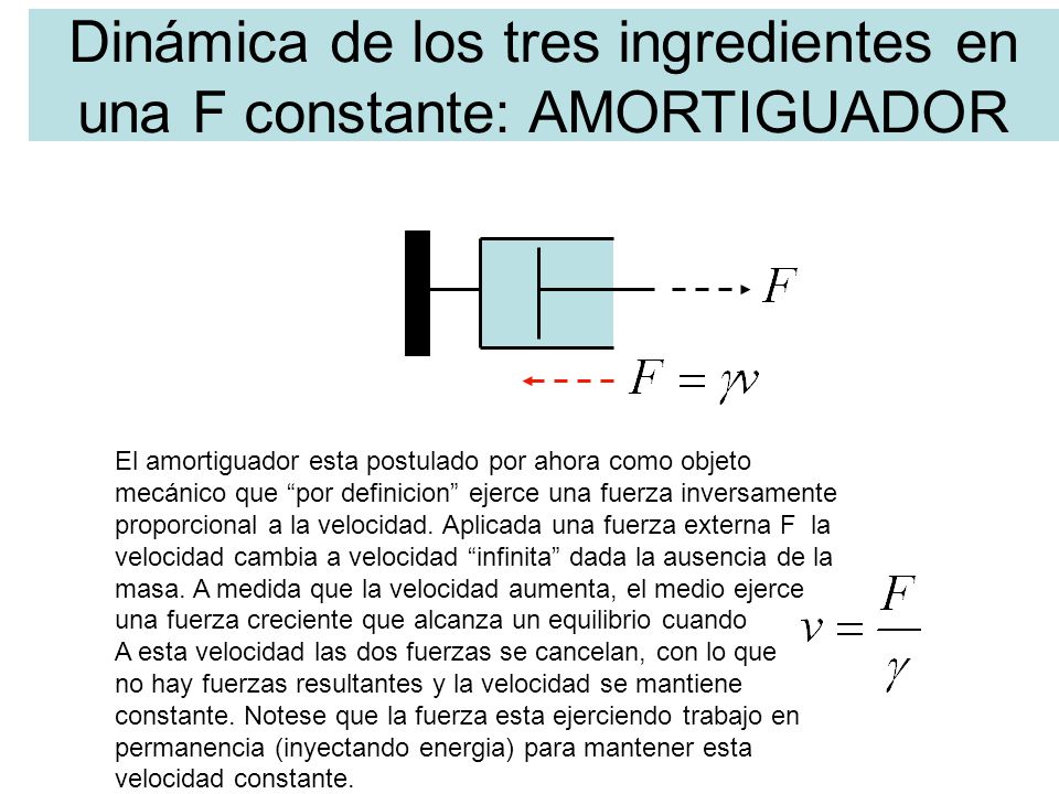 Dinámica de los tres ingredientes en una F constante: AMORTIGUADOR