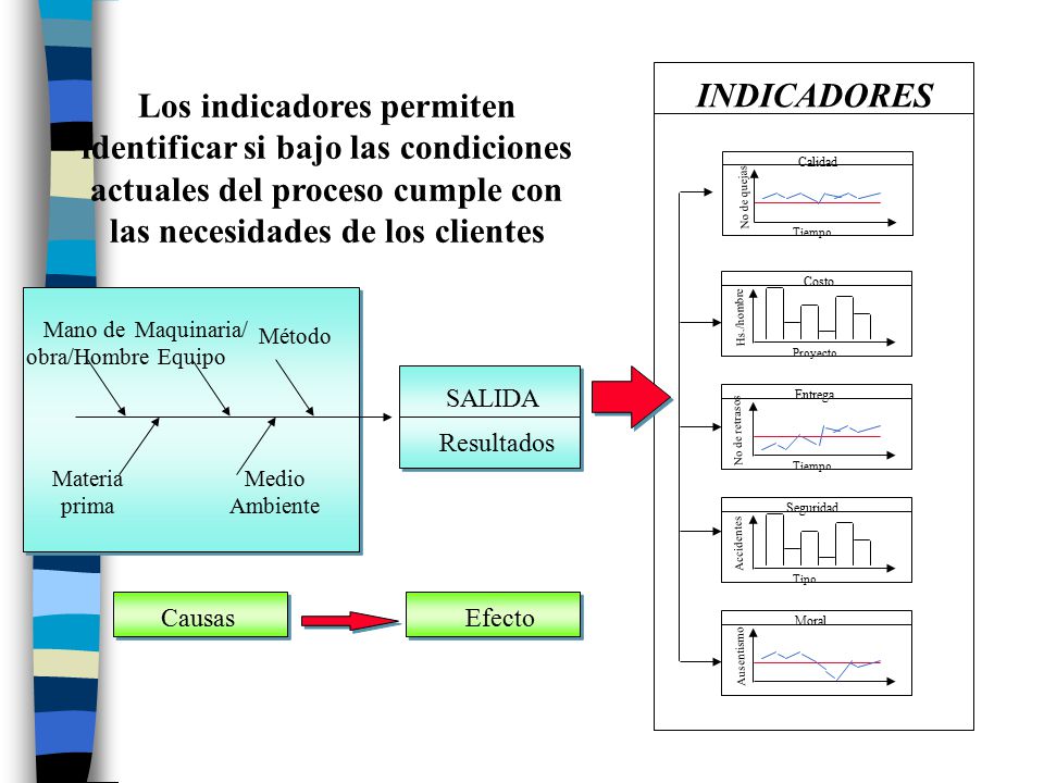 INDICADORES Los indicadores permiten identificar si bajo las condiciones actuales del proceso cumple con las necesidades de los clientes.