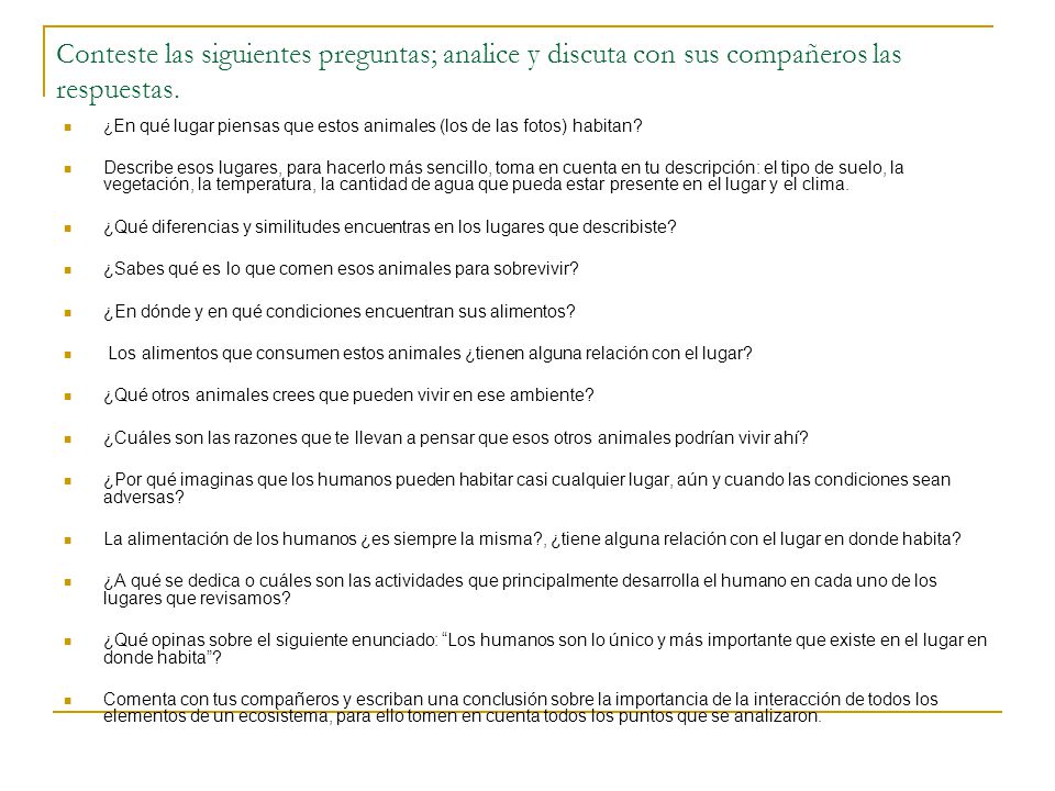 Conteste las siguientes preguntas; analice y discuta con sus compañeros las respuestas.