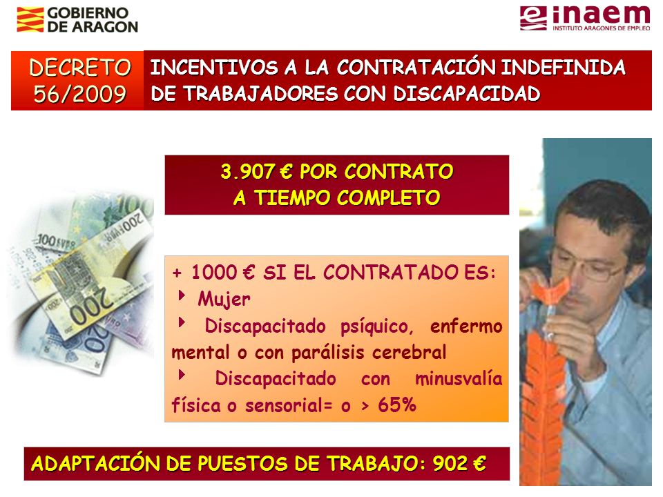 DECRETO 56/2009 INCENTIVOS A LA CONTRATACIÓN INDEFINIDA DE TRABAJADORES CON DISCAPACIDAD € POR CONTRATO.
