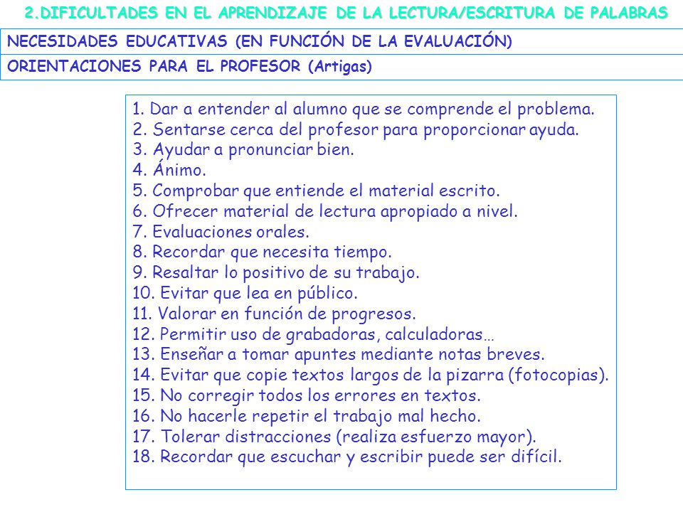 1. Dar a entender al alumno que se comprende el problema.