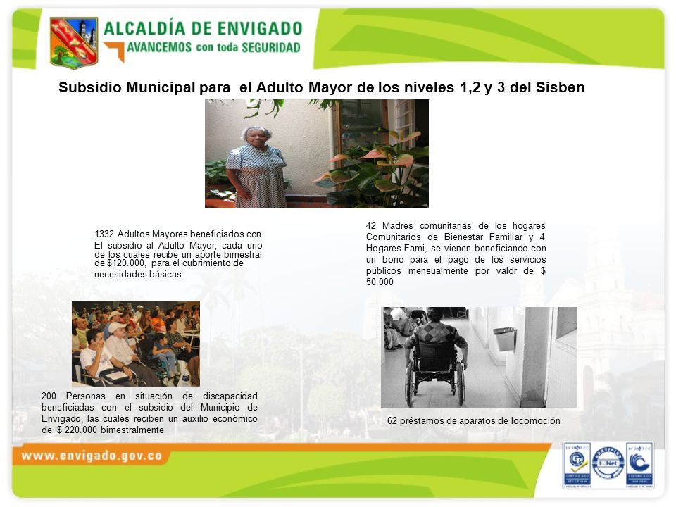 Subsidio Municipal para el Adulto Mayor de los niveles 1,2 y 3 del Sisben
