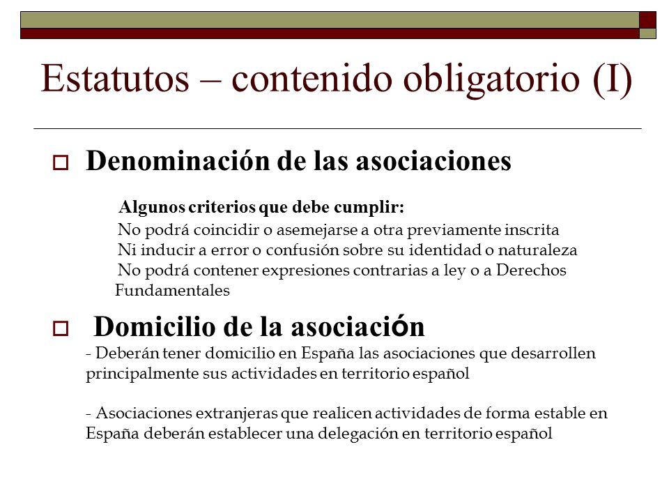 Estatutos – contenido obligatorio (I)
