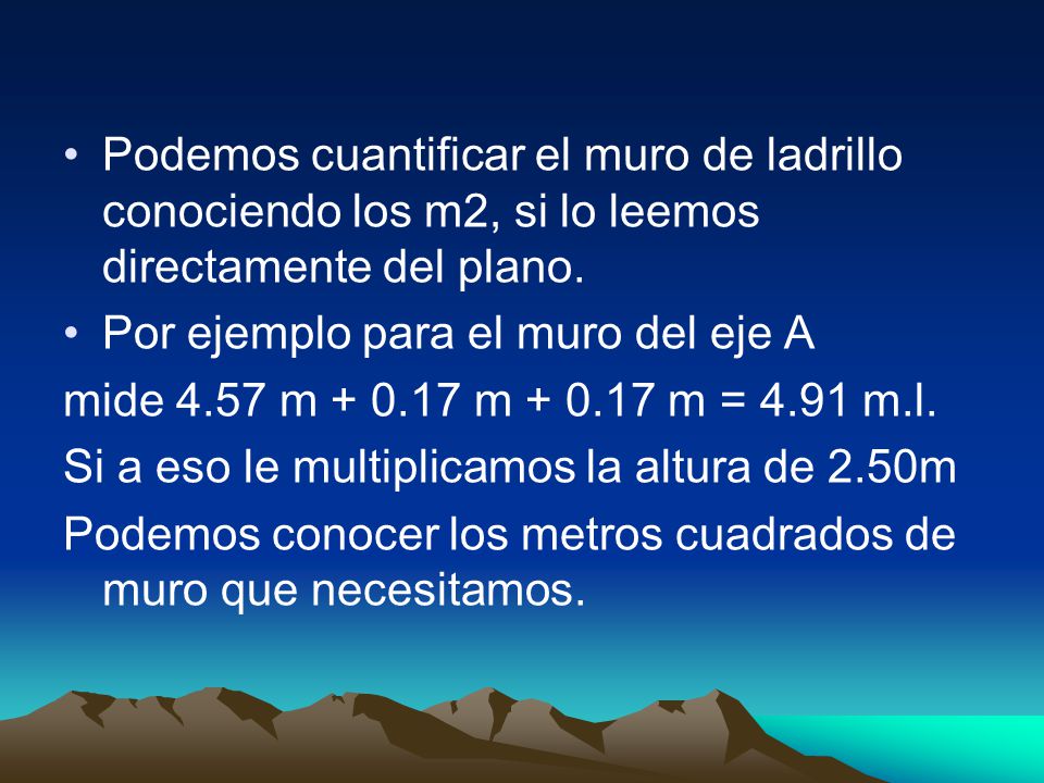 Podemos cuantificar el muro de ladrillo conociendo los m2, si lo leemos directamente del plano.