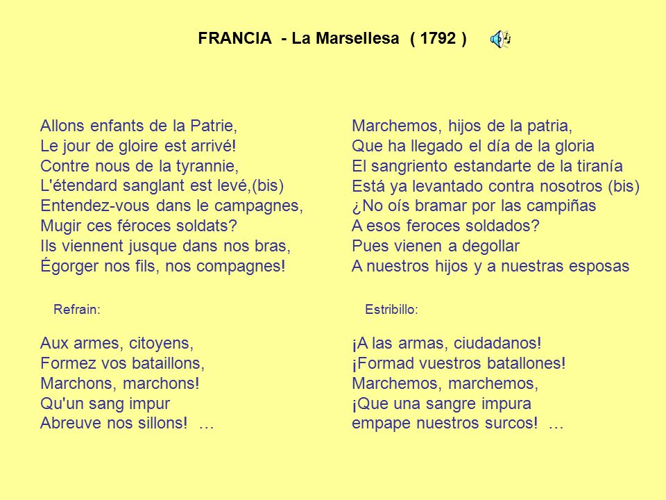 FRANCIA - La Marsellesa ( 1792 ) Allons enfants de la Patrie,