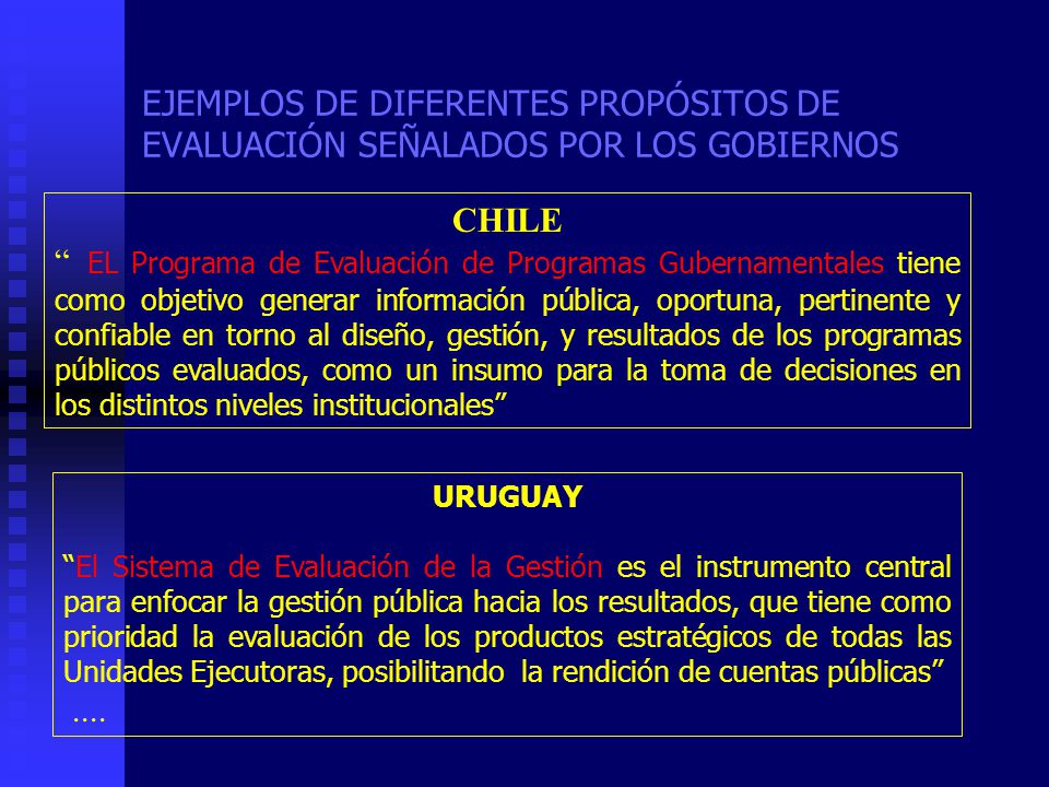 EJEMPLOS DE DIFERENTES PROPÓSITOS DE EVALUACIÓN SEÑALADOS POR LOS GOBIERNOS