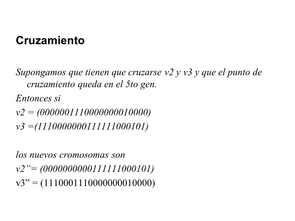 Cruzamiento Supongamos que tienen que cruzarse v2 y v3 y que el punto de cruzamiento queda en el 5to gen.