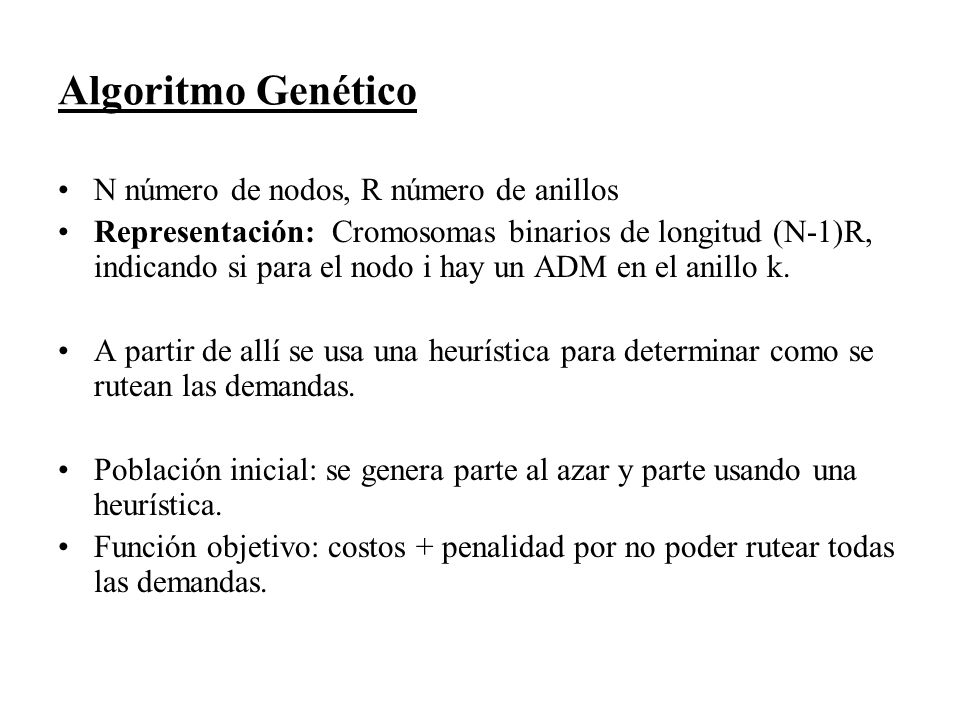 Algoritmo Genético N número de nodos, R número de anillos