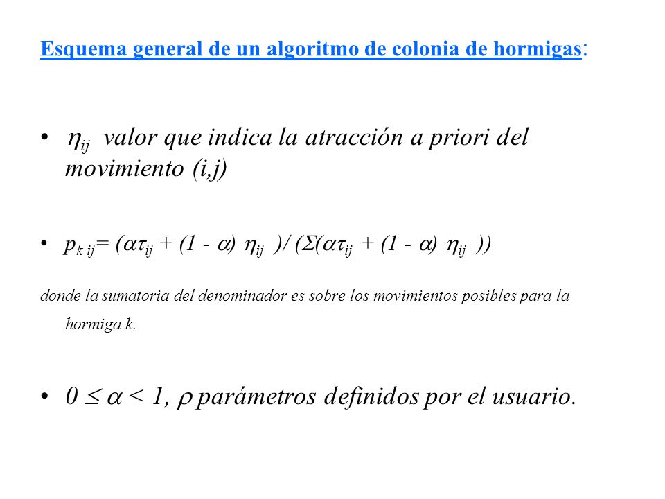 Esquema general de un algoritmo de colonia de hormigas: