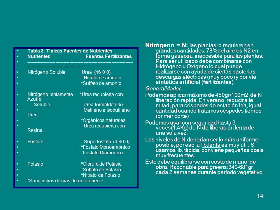 Nitrógeno = N: las plantas lo requieren en grandes cantidades