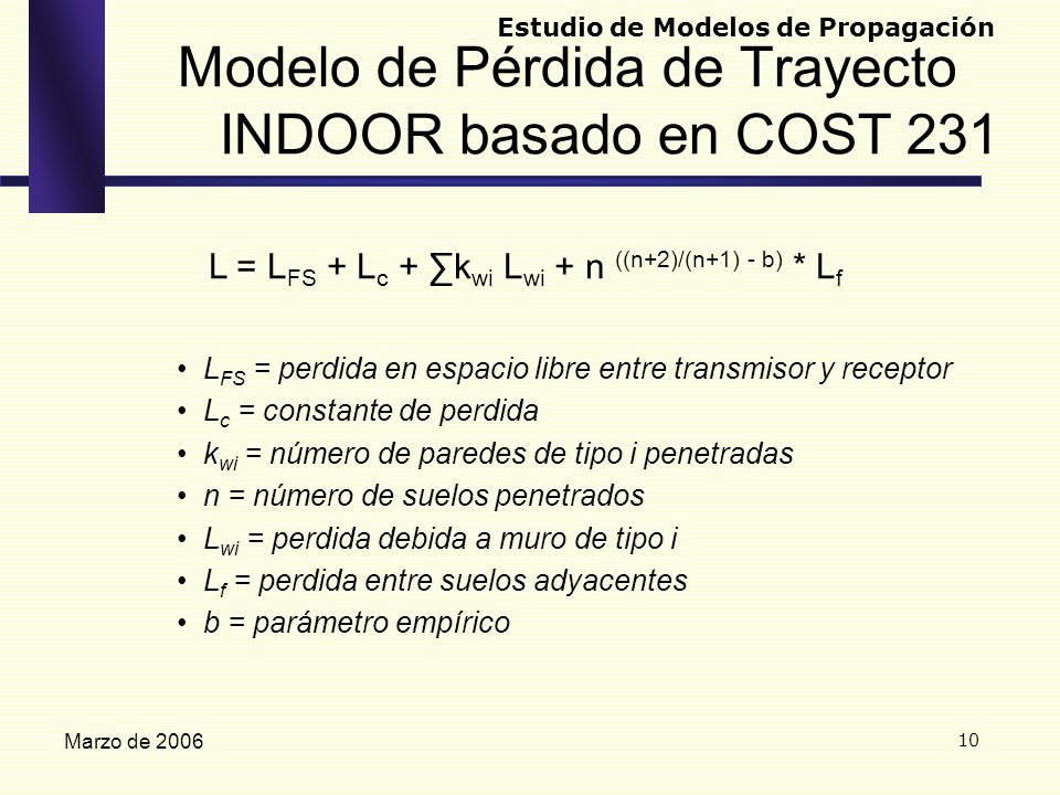 Modelo de Pérdida de Trayecto INDOOR basado en COST 231