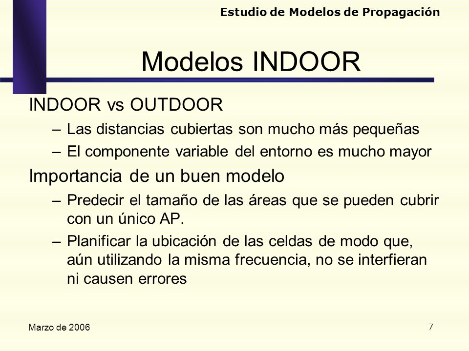 Modelos INDOOR INDOOR vs OUTDOOR Importancia de un buen modelo