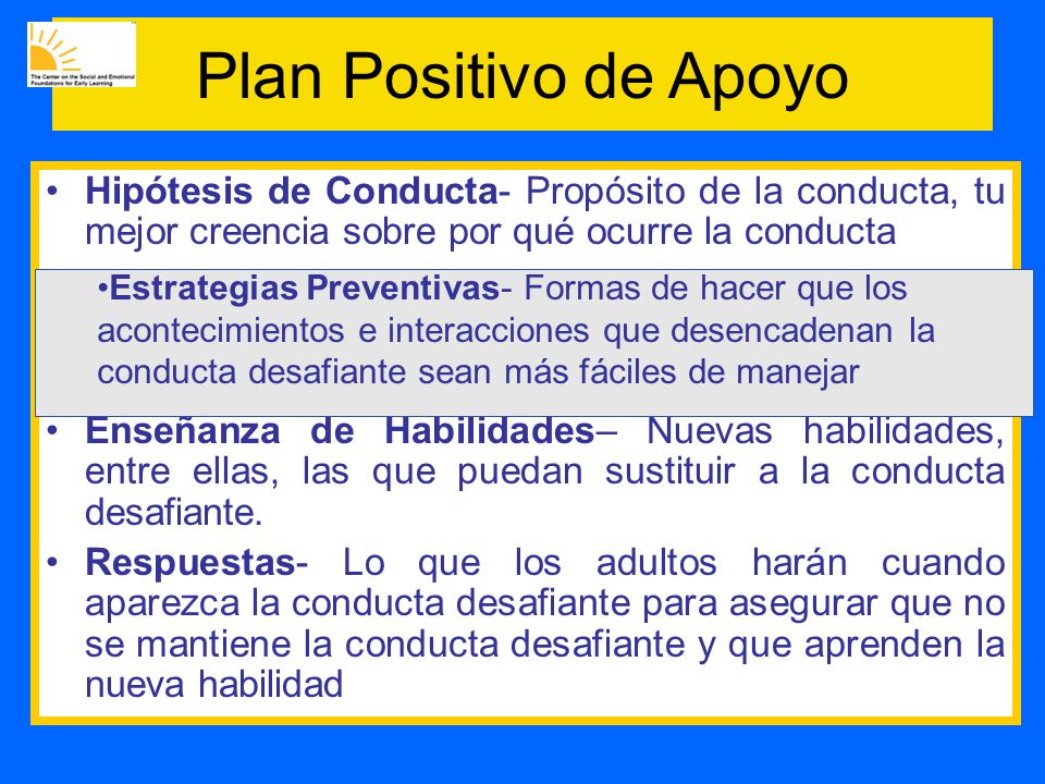 Plan Positivo de Apoyo Hipótesis de Conducta- Propósito de la conducta, tu mejor creencia sobre por qué ocurre la conducta.