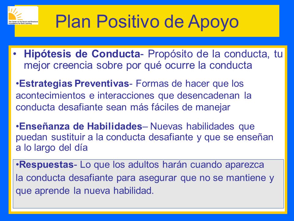 Plan Positivo de Apoyo Hipótesis de Conducta- Propósito de la conducta, tu mejor creencia sobre por qué ocurre la conducta.