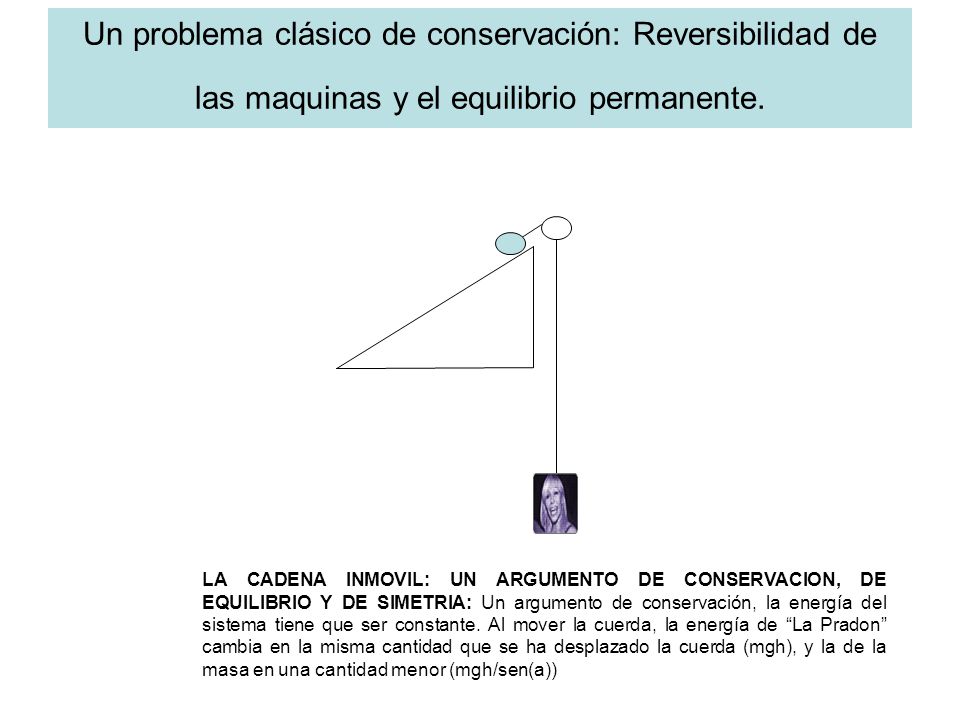 Un problema clásico de conservación: Reversibilidad de las maquinas y el equilibrio permanente.