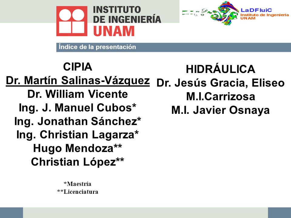 Dr. Martín Salinas-Vázquez Dr. William Vicente Ing. J. Manuel Cubos*