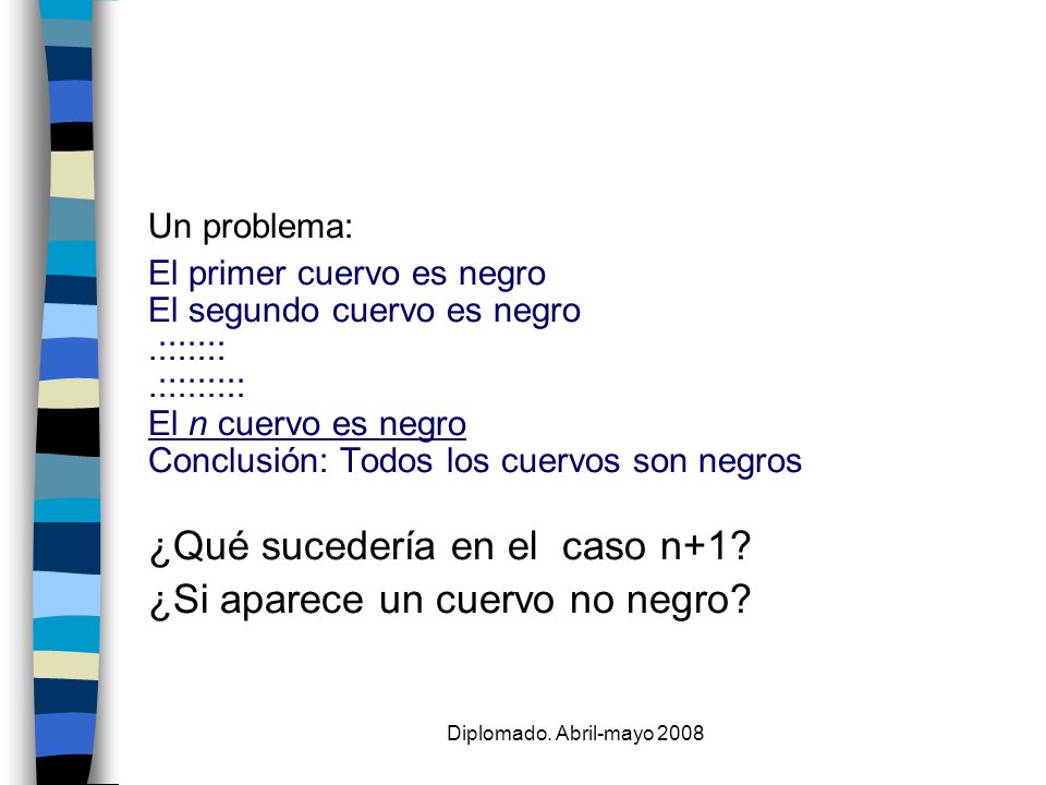 ¿Qué sucedería en el caso n+1 ¿Si aparece un cuervo no negro