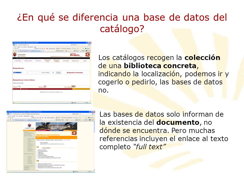 ¿En qué se diferencia una base de datos del catálogo