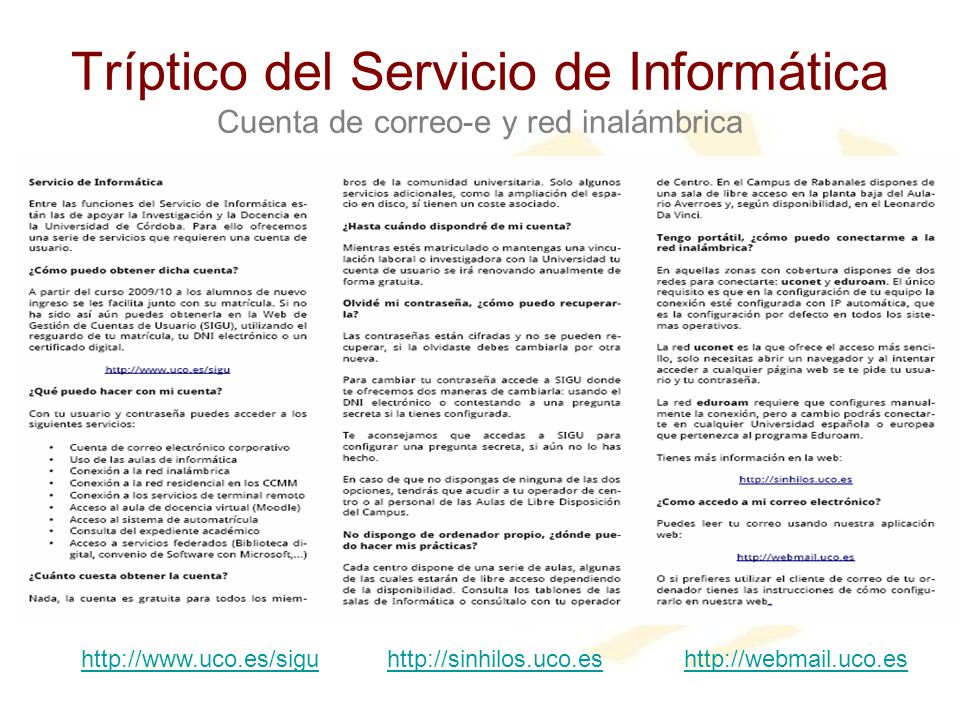 Tríptico del Servicio de Informática Cuenta de correo-e y red inalámbrica