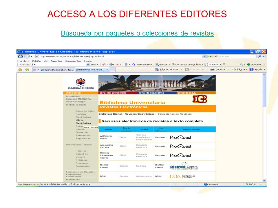 ACCESO A LOS DIFERENTES EDITORES Búsqueda por paquetes o colecciones de revistas