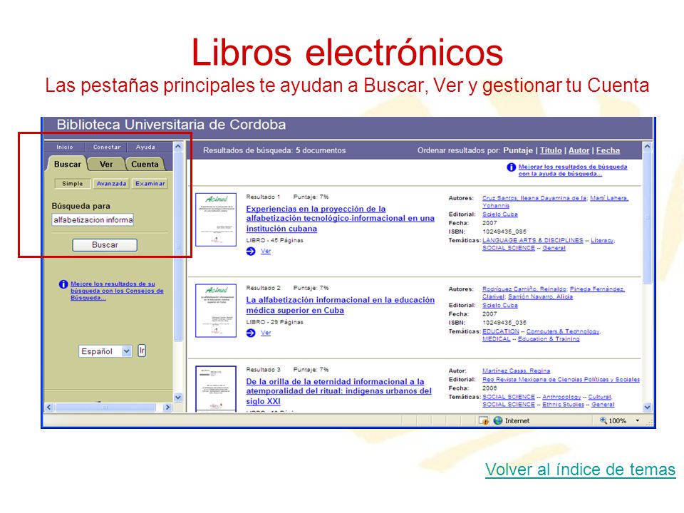 Libros electrónicos Las pestañas principales te ayudan a Buscar, Ver y gestionar tu Cuenta