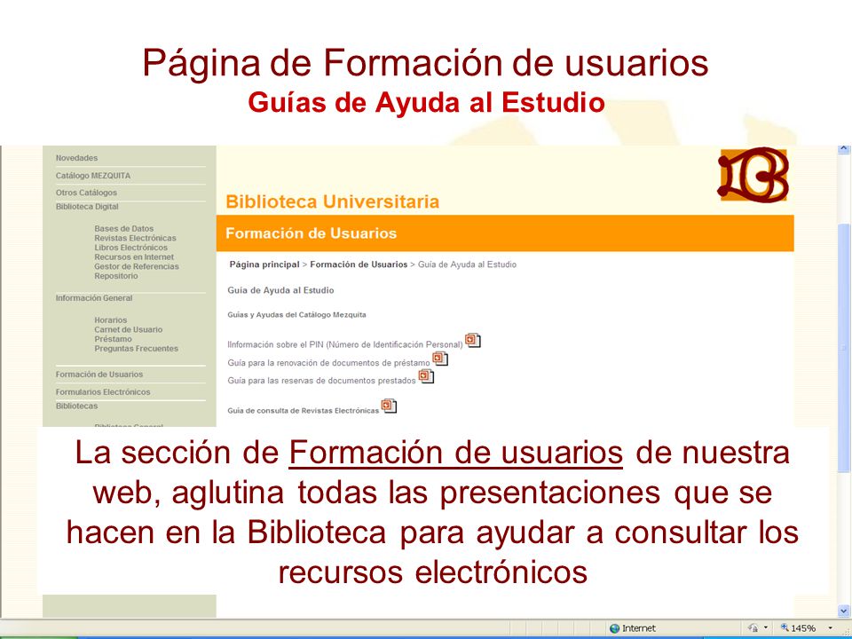 Página de Formación de usuarios Guías de Ayuda al Estudio