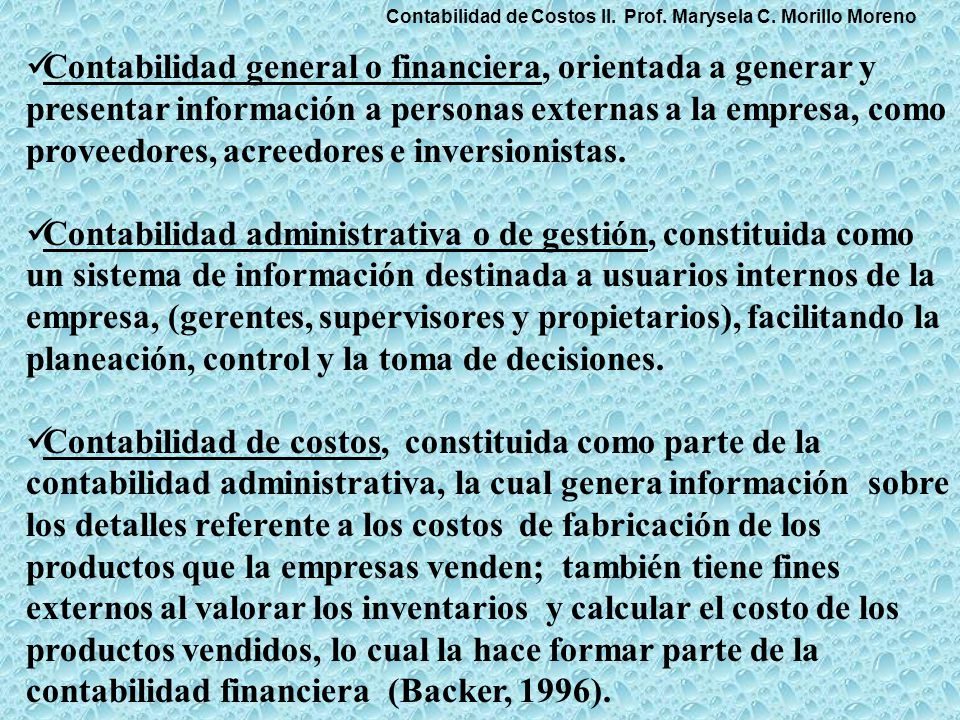 Contabilidad de Costos II. Prof. Marysela C. Morillo Moreno