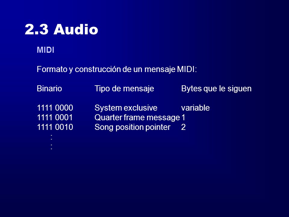 2.3 Audio MIDI Formato y construcción de un mensaje MIDI: