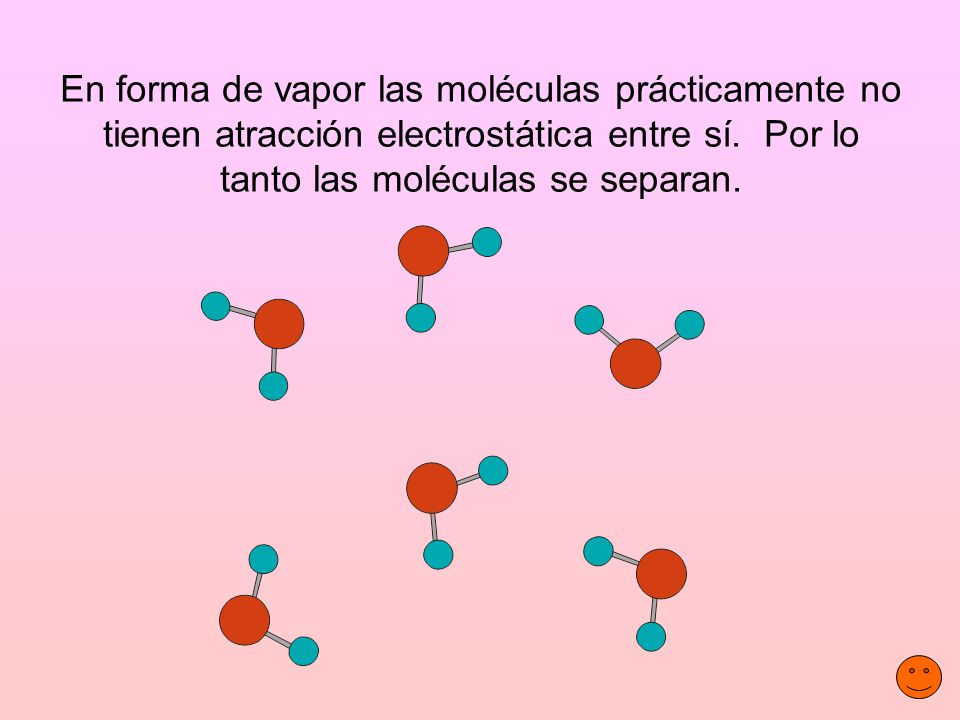 En forma de vapor las moléculas prácticamente no tienen atracción electrostática entre sí.