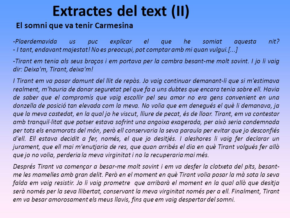Extractes del text (II) El somni que va tenir Carmesina