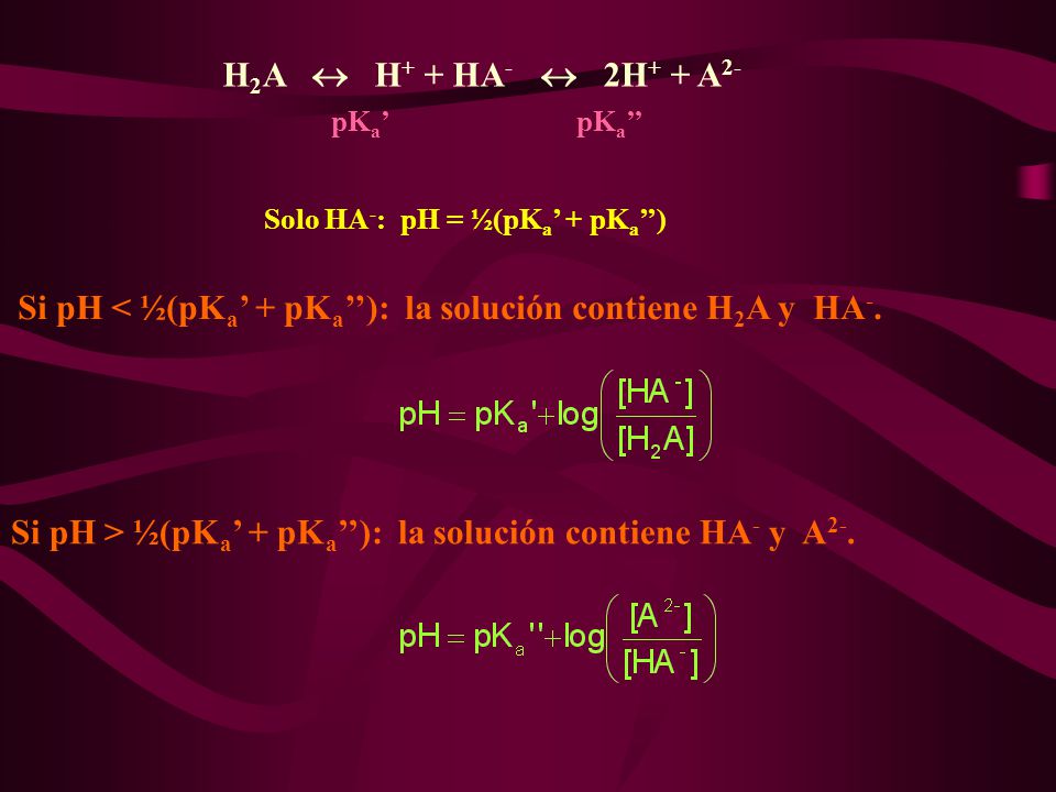 Si pH < ½(pKa’ + pKa’’): la solución contiene H2A y HA-.