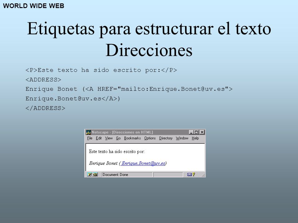 Etiquetas para estructurar el texto Direcciones