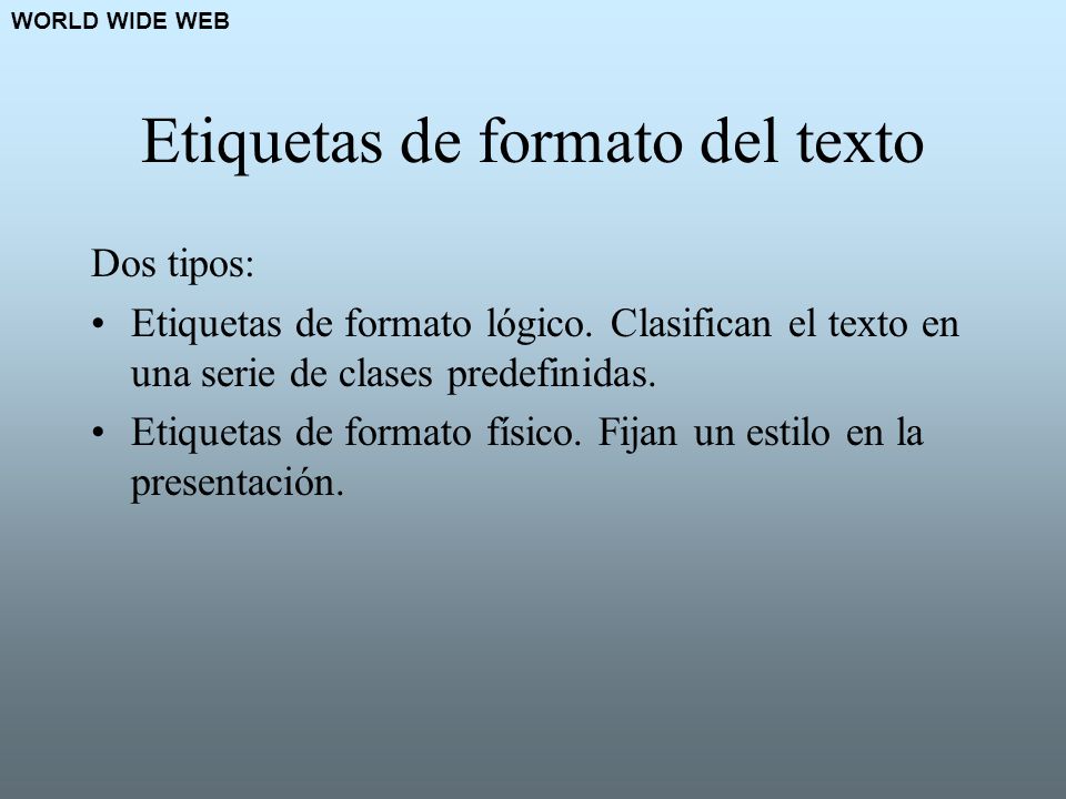 Etiquetas de formato del texto
