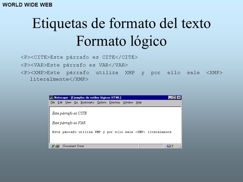 Etiquetas de formato del texto Formato lógico