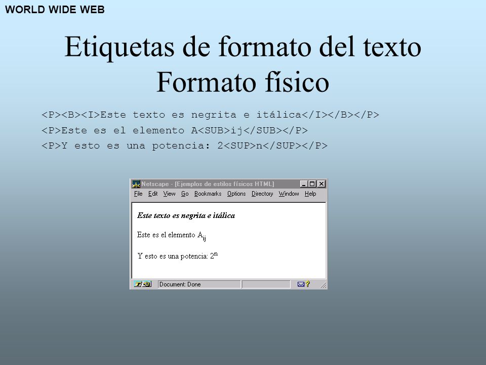 Etiquetas de formato del texto Formato físico