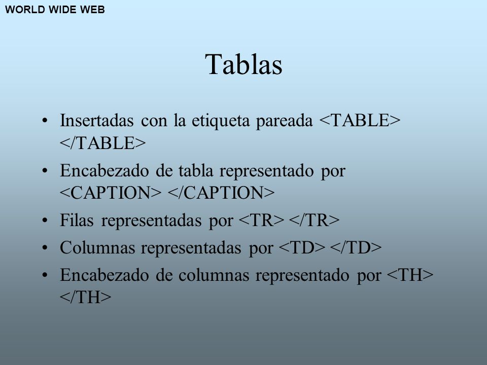Tablas Insertadas con la etiqueta pareada <TABLE> </TABLE>