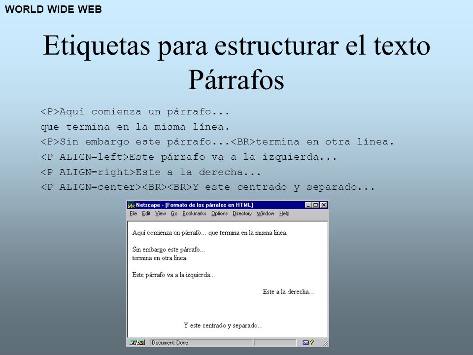 Etiquetas para estructurar el texto Párrafos