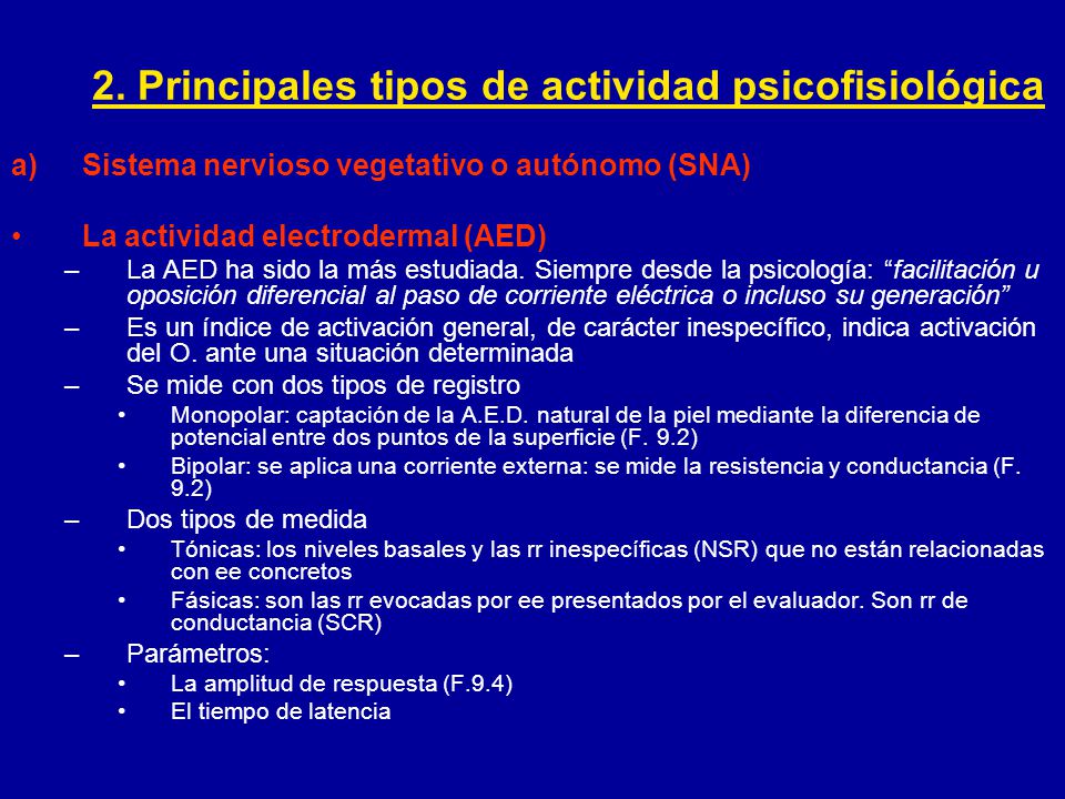 2. Principales tipos de actividad psicofisiológica