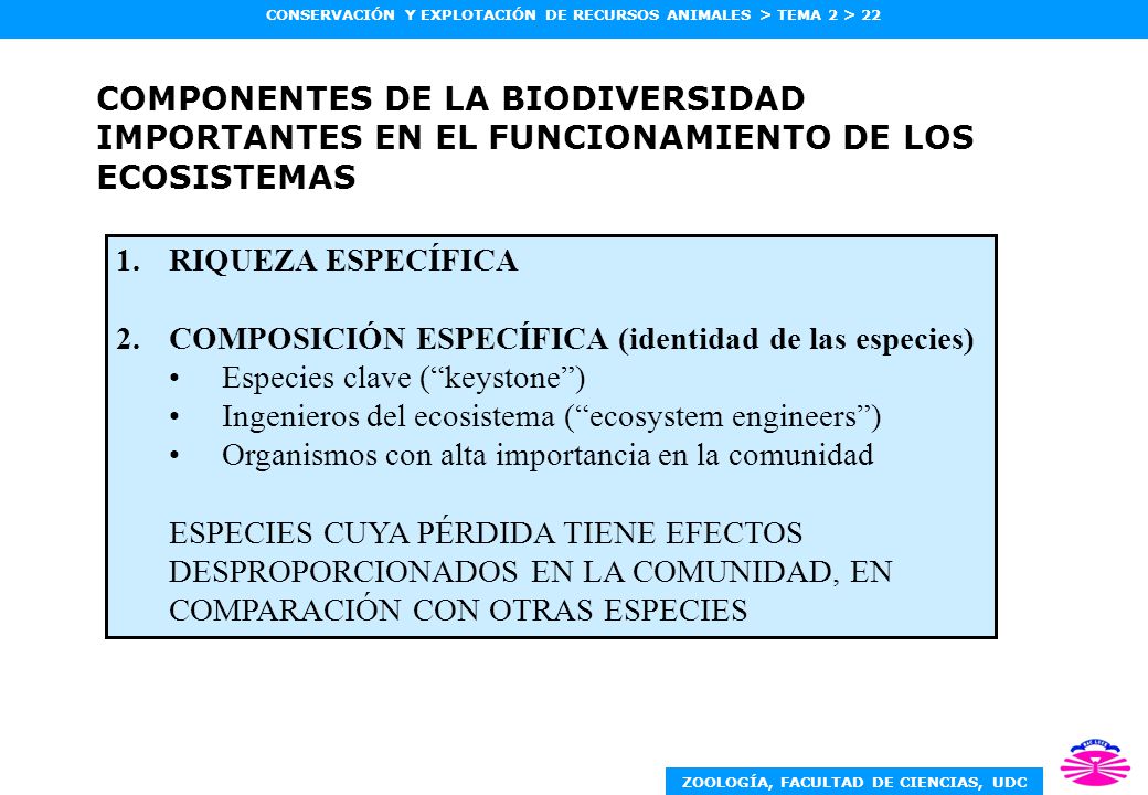 COMPONENTES DE LA BIODIVERSIDAD IMPORTANTES EN EL FUNCIONAMIENTO DE LOS ECOSISTEMAS