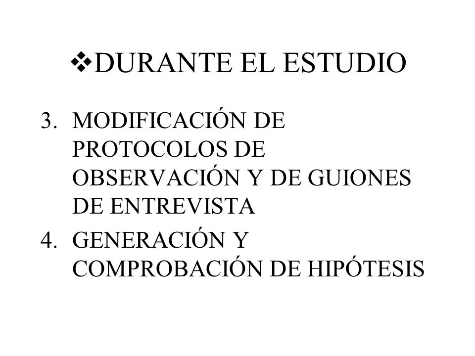 DURANTE EL ESTUDIO MODIFICACIÓN DE PROTOCOLOS DE OBSERVACIÓN Y DE GUIONES DE ENTREVISTA.