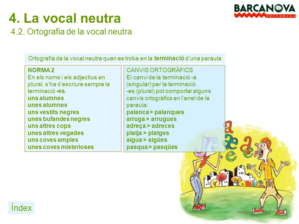 4. La vocal neutra 4.2. Ortografia de la vocal neutra Índex