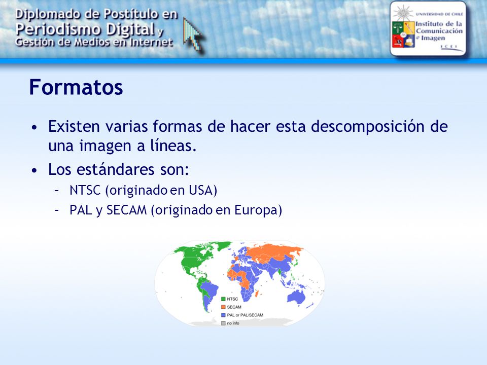 Formatos Existen varias formas de hacer esta descomposición de una imagen a líneas. Los estándares son: