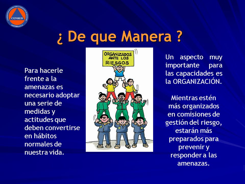 ¿ De que Manera Un aspecto muy importante para las capacidades es la ORGANIZACIÓN.