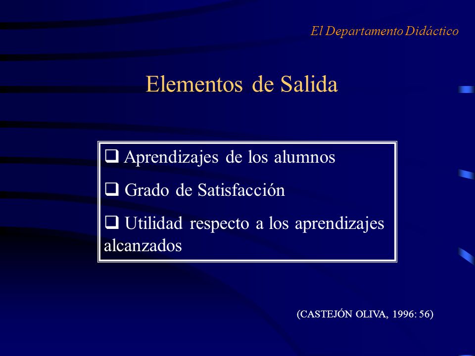 Elementos de Salida Aprendizajes de los alumnos Grado de Satisfacción