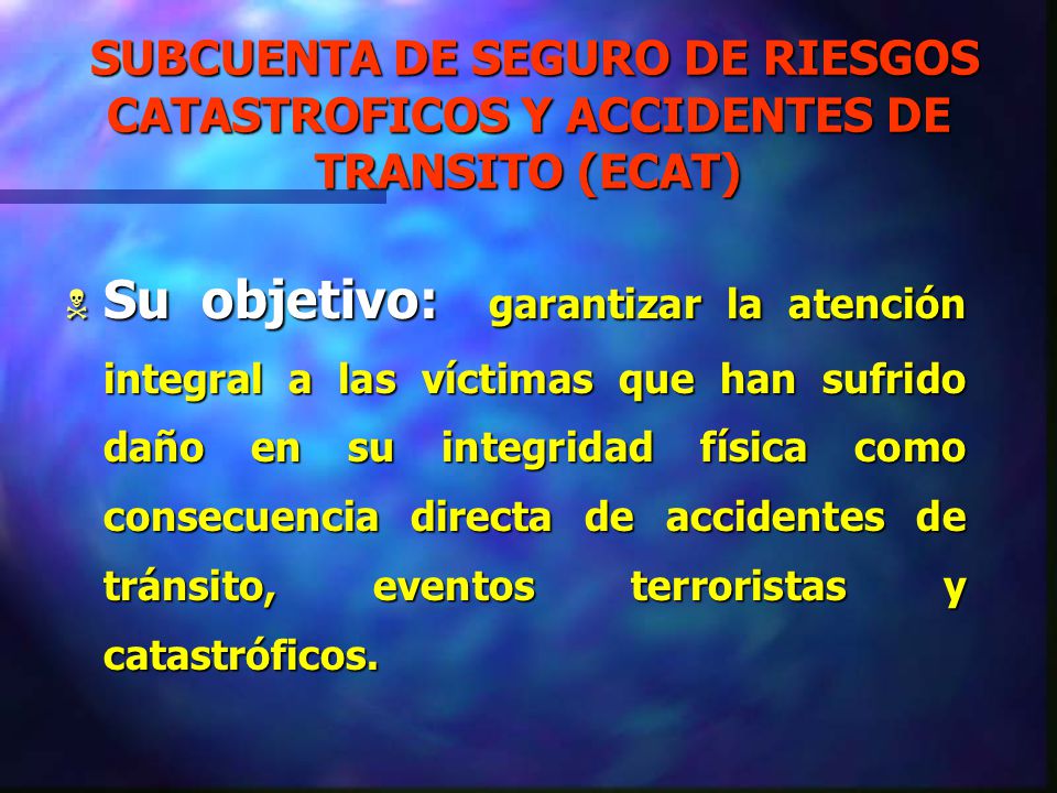 SUBCUENTA DE SEGURO DE RIESGOS CATASTROFICOS Y ACCIDENTES DE TRANSITO (ECAT)