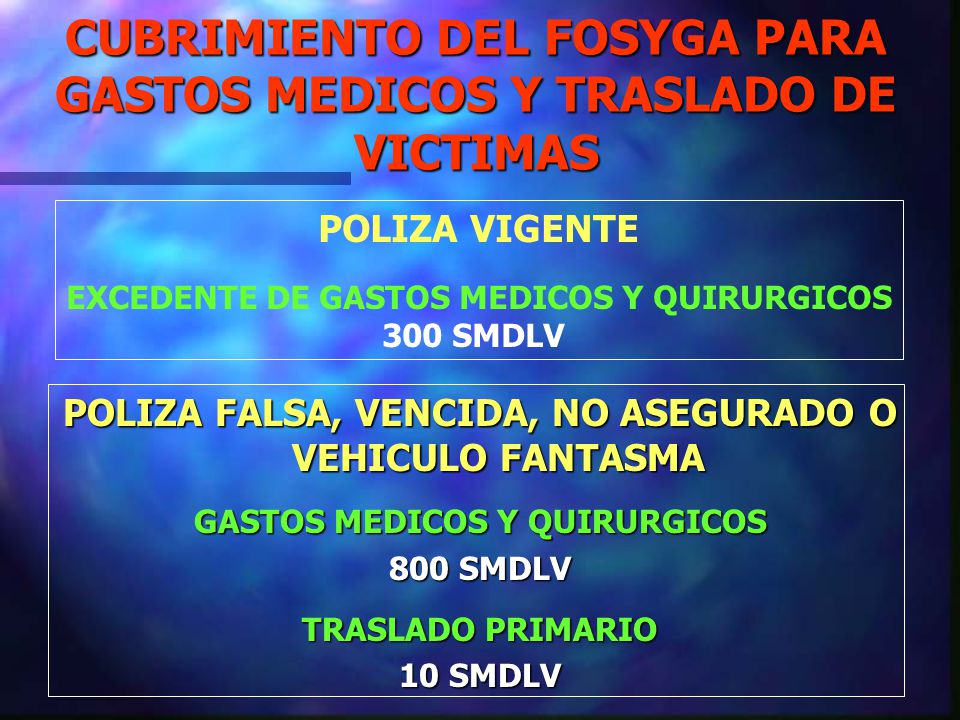 CUBRIMIENTO DEL FOSYGA PARA GASTOS MEDICOS Y TRASLADO DE VICTIMAS