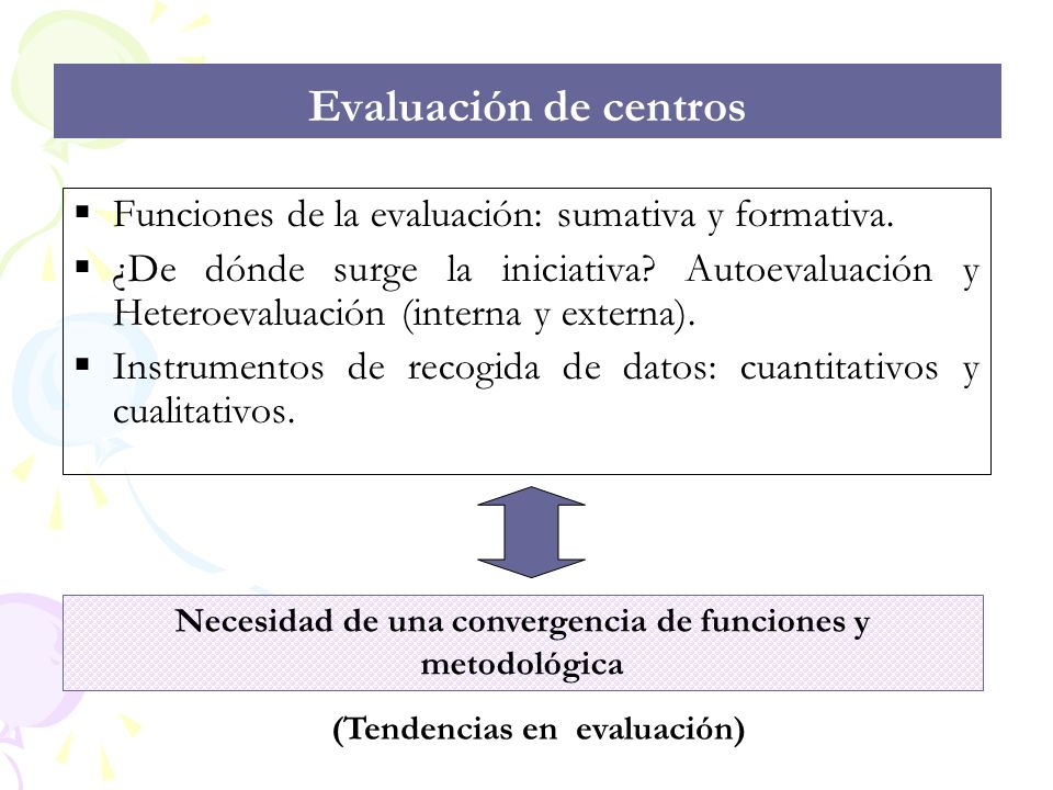 Evaluación de centros Funciones de la evaluación: sumativa y formativa.