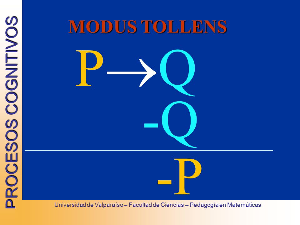 MODUS TOLLENS PQ -Q -P Universidad de Valparaíso – Facultad de Ciencias – Pedagogía en Matemáticas