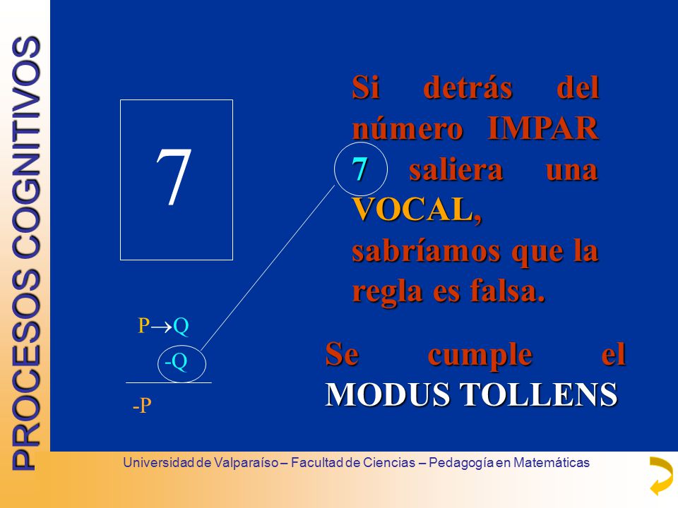 Si detrás del número IMPAR 7 saliera una VOCAL, sabríamos que la regla es falsa.