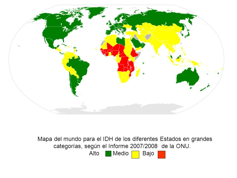 Mapa del mundo para el IDH de los diferentes Estados en grandes